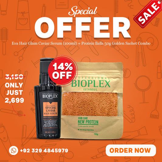 Eva Hair Glam Caviar Serum (100ml) + Protein Balls 50g Golden Sachet Combo