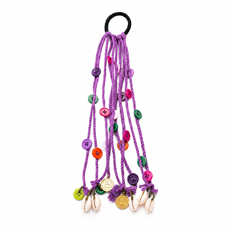 Boho Purple Paranda Hair Tie with Cowrie Shells & Coins