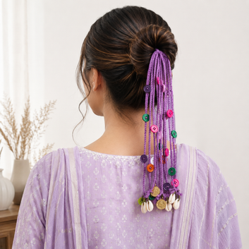 Boho Purple Paranda Hair Tie with Cowrie Shells & Coins