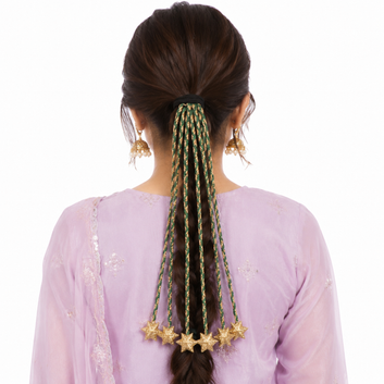 Emerald Green & Gold Braided Hair String – Traditional Eid & Wedding Hair Accessory