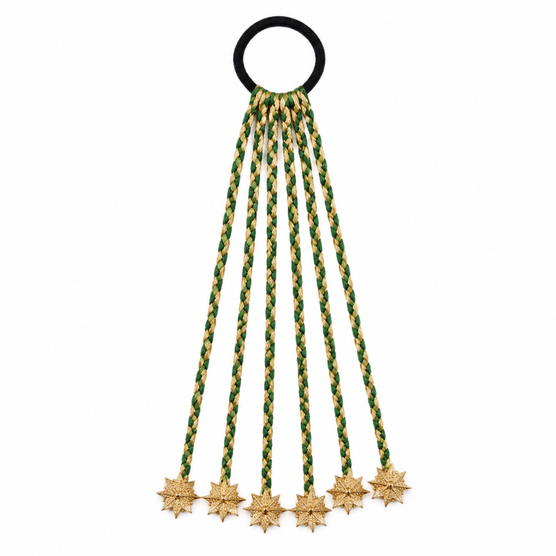 Emerald Green & Gold Braided Hair String – Traditional Eid & Wedding Hair Accessory