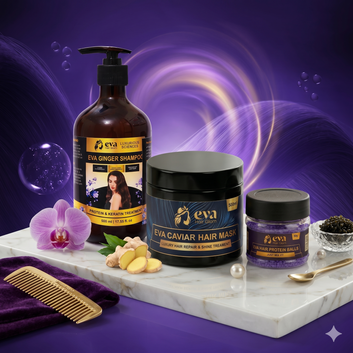 Eva Hair Repair Combo: Sulfate-Free Ginger Shampoo + Caviar Hair Mask + Protein Balls
