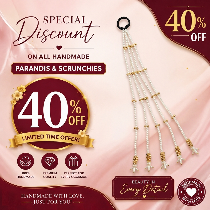 Elegant White Kashmiri Pearl Parandi | Bridal & Mehndi Hair Accessory Pakistan