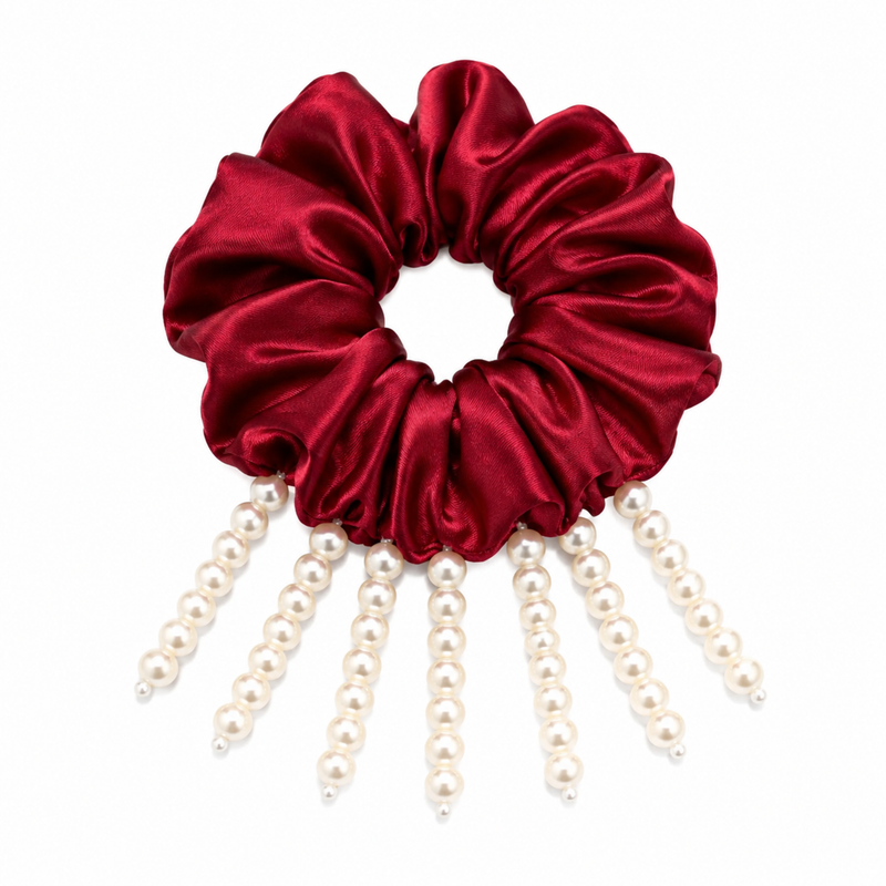 The Royal Pearl Drop Silk Scrunchie | Bridal & Festivity Hair Tie