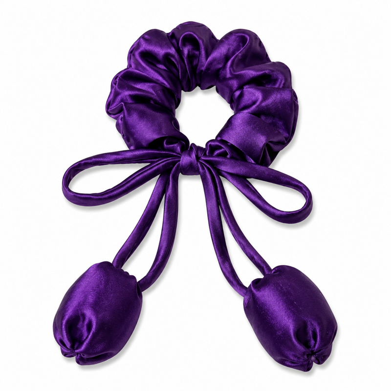 Luxury Silk Tulip Tassel Scrunchie – Premium Satin Hair Accessory for Weddings & Formal Wear