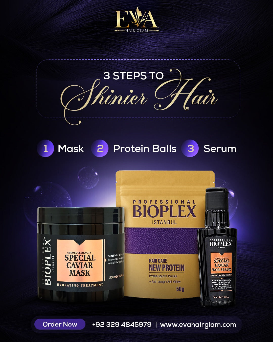 Caviar Serum + 50g Purple Protein Balls Sachet + Caviar Mask 500ml