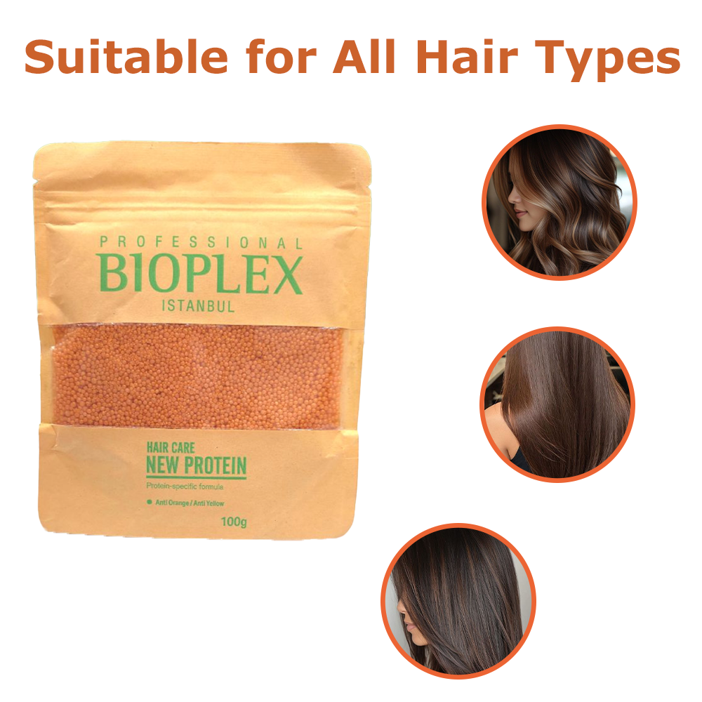 Front view of Bioplex hair protein treatment 100g packaging sachet