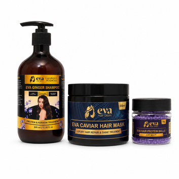 Eva Hair Repair Combo: Sulfate-Free Ginger Shampoo + Caviar Hair Mask + Protein Balls